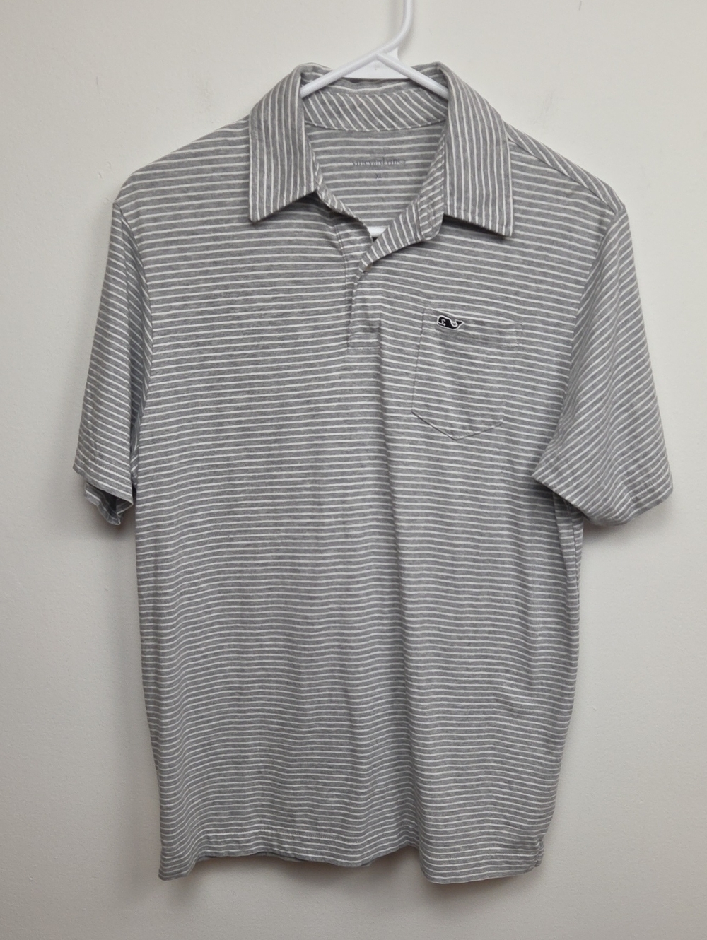 Vineyard Vines Pima Cotton Boy's Gray Striped Short Sleeve Polo Shirt XL (18)